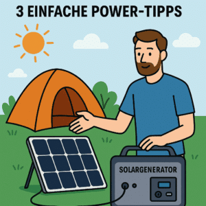 Camper mit Solargenerator und Solarpanel beim Camping – Energieversorgung im Freien